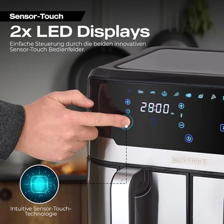 Heinrich´s Heißluftfritteuse HFR 8214, 2400,00 W, Airfryer, Doppel-Heißluftfritteuse, 9 Automatikprogramme – Bild 3