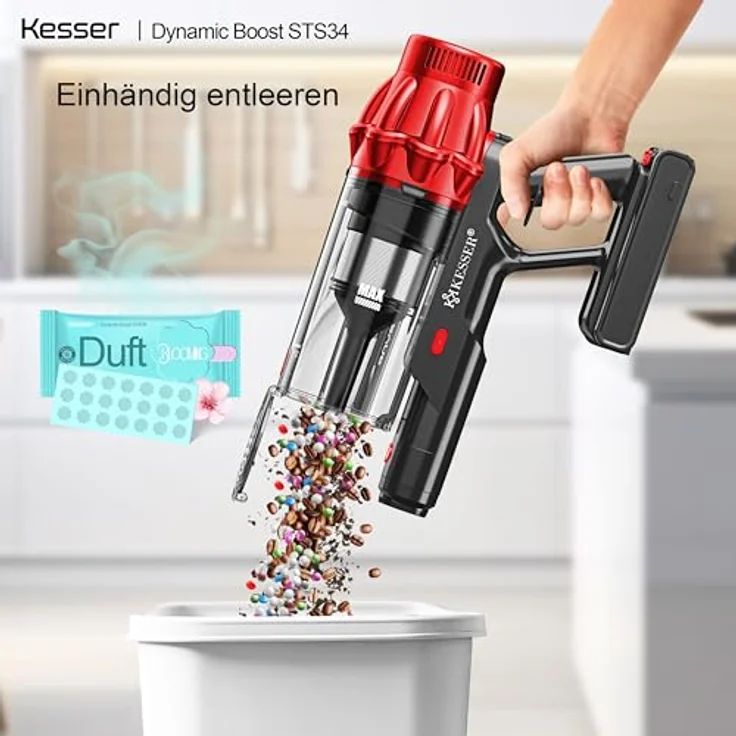KESSER® Akku Staubsauger STS34, kabellos mit 70 Min. Laufzeit, HEPA-Filter, LED-Display und Anti-Tangle-Bodenbürste für Hartböden und Teppiche – Bild 4