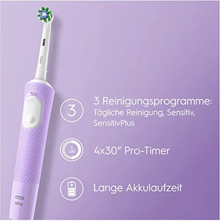 Oral-B Vitality Pro Elektrische Zahnbürste/Electric Toothbrush, 3 Putzmodi für Zahnpflege, Geschenk Mann/Frau, Designed by Braun, lila – Bild 4