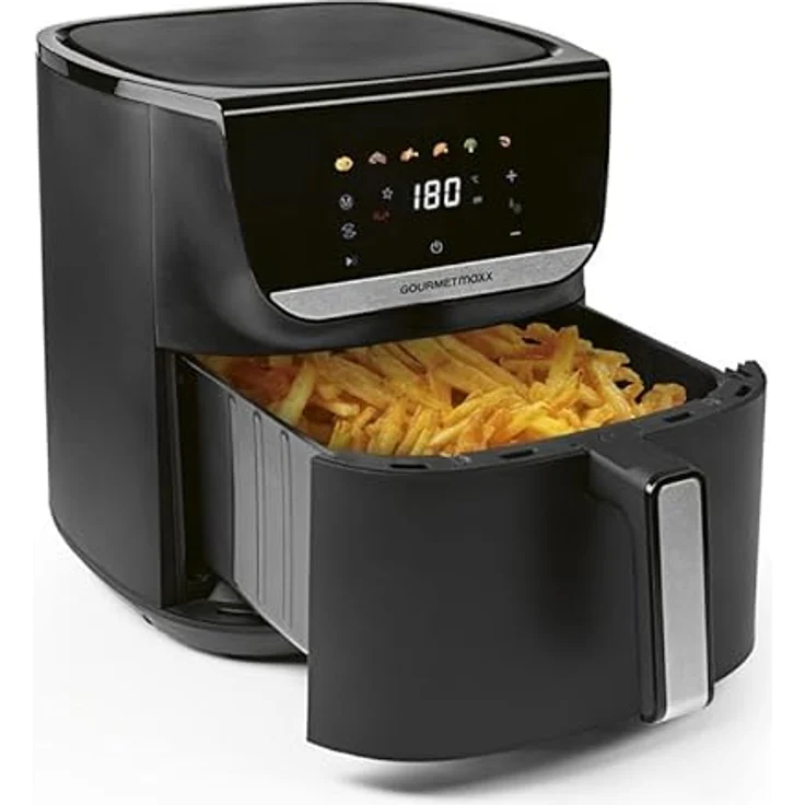 GOURMETmaxx Heißluftfritteuse AirGenius, 7,5 l - Mattschwarz, farbiges LED-Touchdisplay, 7 Programme, 1700 Watt, 360° Heißluftzirkulation – Bild 1