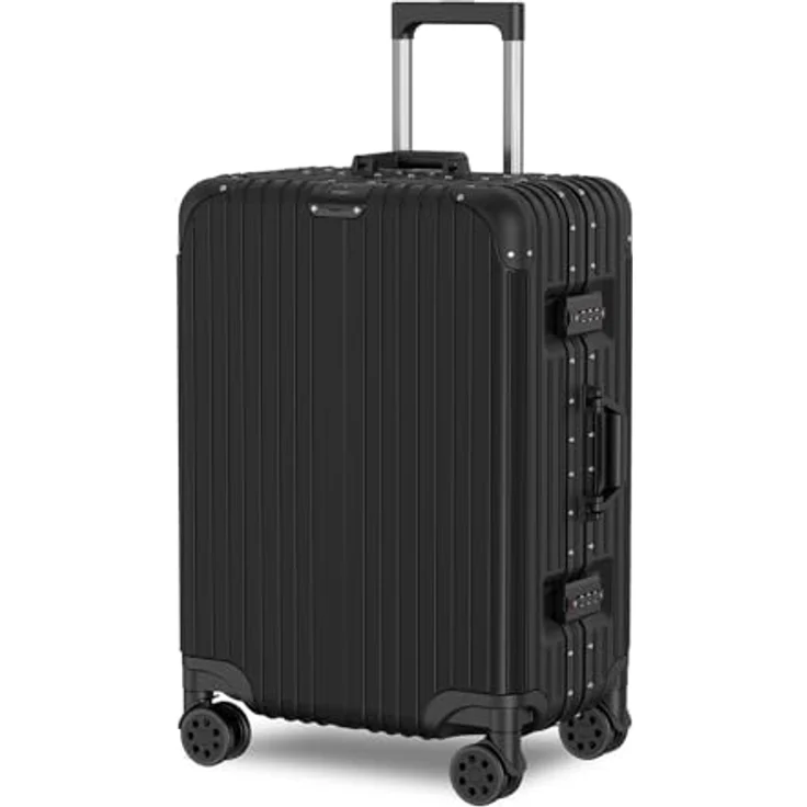 Voyagoux Koffer - 72L Hartschalenkoffer mittelgroß mit TSA-Schloss, Aluminium, 4X Airwheel-System Rollen, schwarz – Bild 1