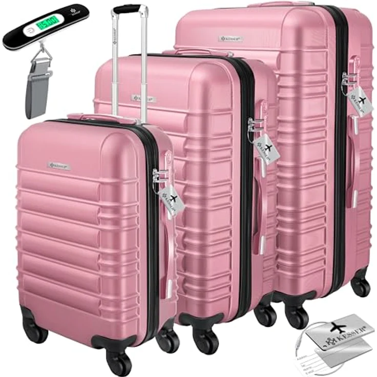KESSER® 3tlg. Hartschalenkofferset Hartschalenkoffer Reisekoffer Set Reisekofferset Trolley Koffer M-L-XL, ABS-Hartschale, 360°-Rollen, Nummern-Schloss, Schwarz – Bild 1