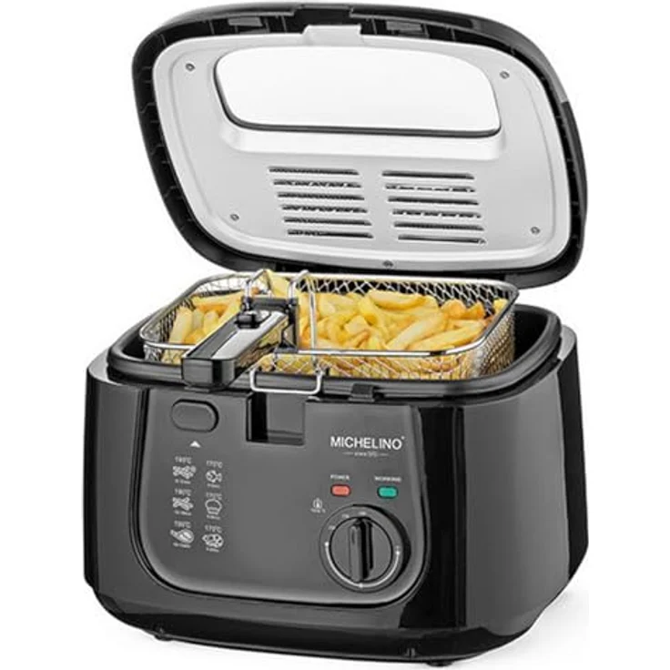 Michelino Kunststoff-Fritteuse 2,5 Liter schwarz 2 Kontrollleuchten Keramik-Antihaftbeschichteter Ölbehälter – Bild 2