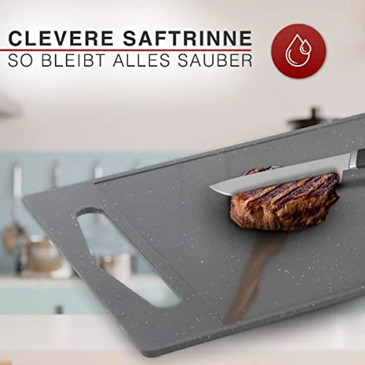 Classbach 3er Schneidebrett-Set Kunststoff, Spülmaschinen geeignet, Küchenschneidebrett mit Saftrinne BPA frei aus Kunststoff, Schneidebrettchen, lebensmittelecht, hellgrau, C-SB 4012 K – Bild 3