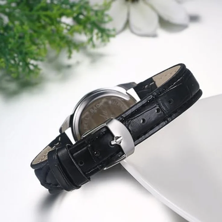 JewelryWe Damen Armbanduhr, Analog Quarz, Klassische Business Casual Uhr mit Lederarmband, Schwarz, 9,3 Zoll Gesamtlänge, 1,26 Zoll Durchmesser – Bild 3