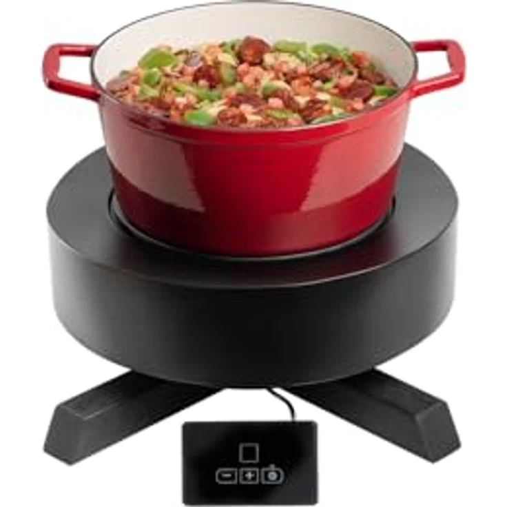 APS 12250 Induktionsstation "BONFIRE", 2-tlg. Set mit Induktionskochplatte Ø 24 cm, 900 Watt, Metallständer in Schwarz mit Eichenholzrahmen, Ø 46,5 cm, Höhe 16 cm – Bild 2