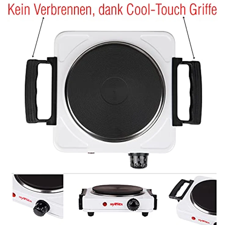 Grafner KP10877 Kochplatte einzel 1000 Watt mit klappbaren Griffen Weiß – Bild 9
