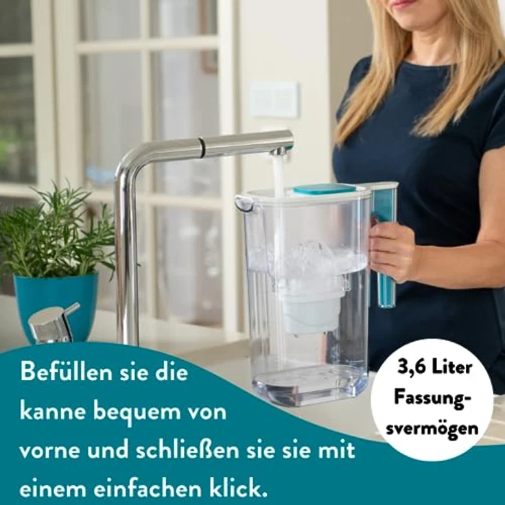 Aqua Optima Perfect Pour Wasserfilterkanne, 3,6 Liter mit Evolve+ Wasserfilterkartusche zur Reduzierung von Mikroplastik, Chlor und Kalk, Blau – Bild 4
