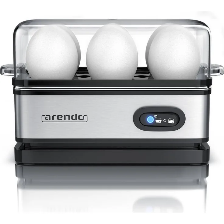 Arendo Sixcook Edelstahl Eierkocher, 6-fach, wählbarer Härtegrad, Warmhaltefunktion, 400 W, inkl. Kocheinsatz und Messbecher