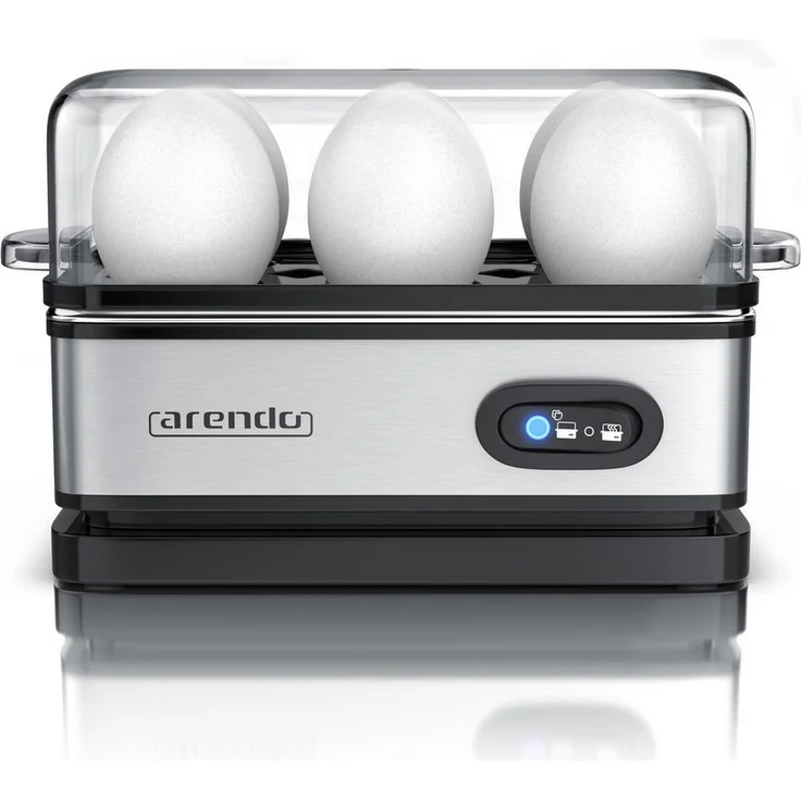 Arendo Sixcook Edelstahl Eierkocher, 6-fach, wählbarer Härtegrad, Warmhaltefunktion, 400 W, inkl. Kocheinsatz und Messbecher
