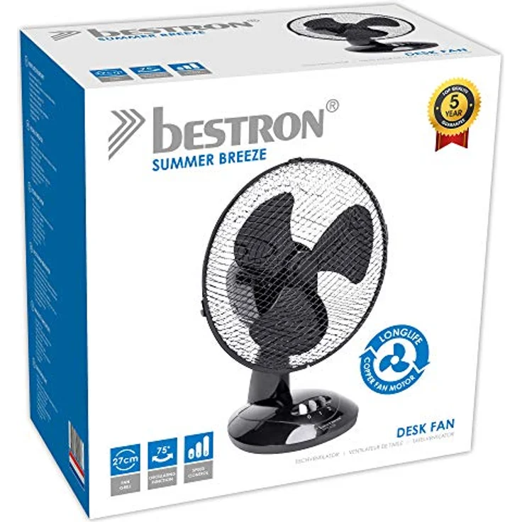 Bestron Mobiler Tischventilator mit Schwenkfunktion, Höhe: 35,5 cm, Ø 27 cm, 30 W, Schwarz – Bild 5