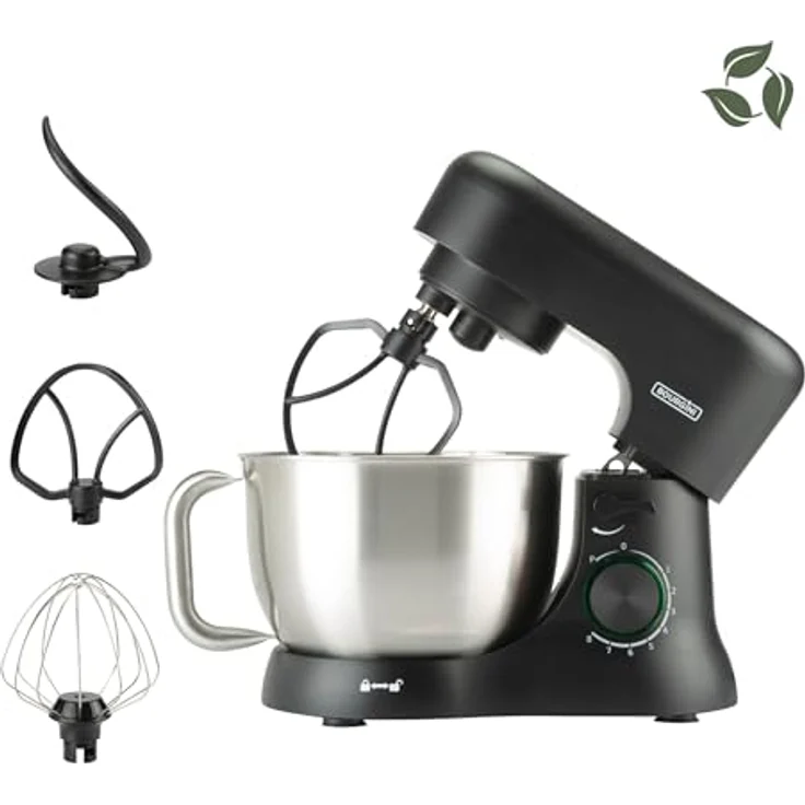 Bourgini Elements Küchenmaschine, 1000 W, 4,5 L Edelstahl-Rührschüssel, 8 Geschwindigkeiten, Pulsfunktion, 3 spülmaschinengeeignete Zubehörteile, GRS-zertifiziert – Bild 2