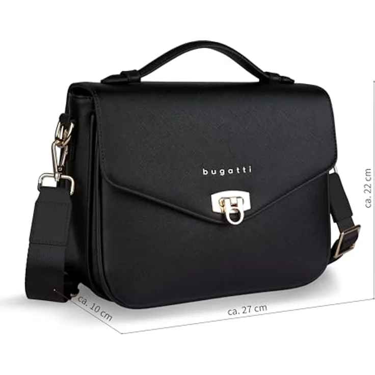 Bugatti "ELLA" Classic Bag, Handtasche, Schwarz, 27x10x22 cm, Saffiano-Art Kunstleder, verstellbarer Schultergurt – Bild 2