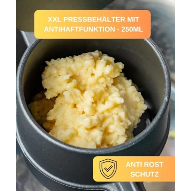 Thiru Spätzlepresse Premium Rundloch - Kartoffelpresse mit Auflagerasten - Ideal für Spätzle, Kartoffeln, Säfte - Made in Germany - inkl. E-Book mit 25 Rezepten (Knöpfle, Anthrazit) – Bild 4