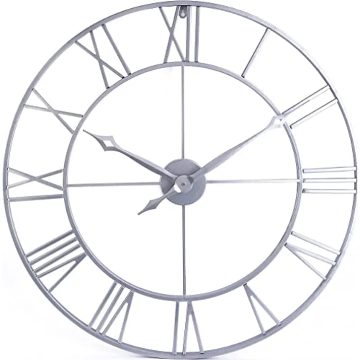 Samilito Große Wanduhr im Vintage-Stil, rund, geräuschlos, Silber. Gratis dazu EIN Extraset Uhrzeiger in Schwarz. Die Metalluhr für Loft, Wohnzimmer, Schlafzimmer und Küchendekoration (76 cm) – Bild 1