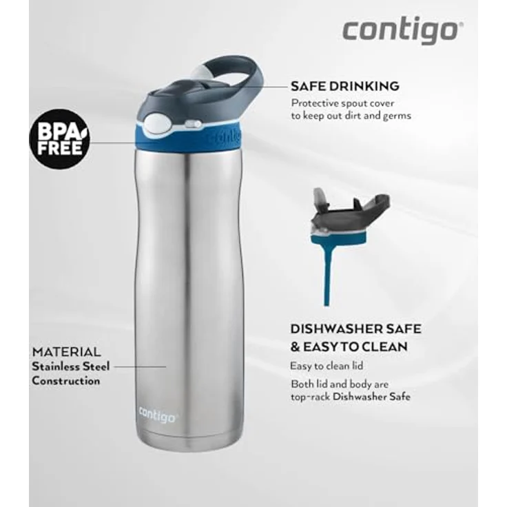 Contigo Ashland Chill Trinkflasche mit Tragegriff, 600 ml, grau – Bild 6