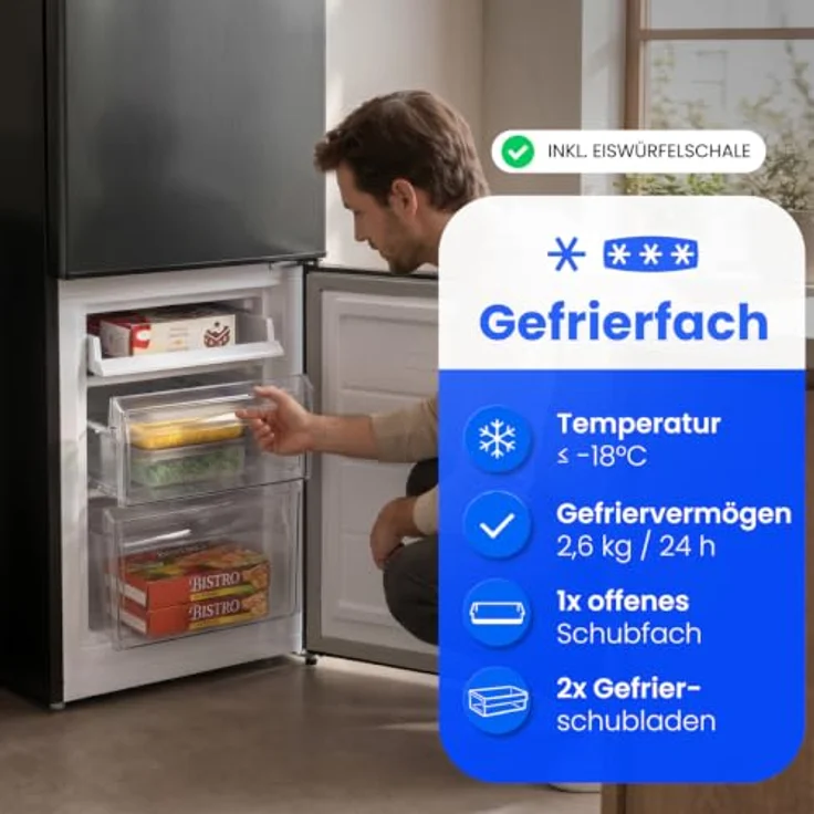 Bomann® KG 320.3 Kühlschrank mit Gefrierfach, 143 cm, Kühl-Gefrierkombination in dark-inox, 173L, leise, Türanschlag wechselbar – Bild 4