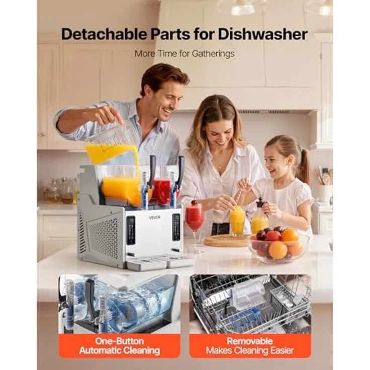 VEVOR Slush Maschine X-60, 2 x 3 L Slusheis Eisbereiter mit 450 W, Selbstreinigungsfunktion und 5 voreingestellten Programmen – Bild 5