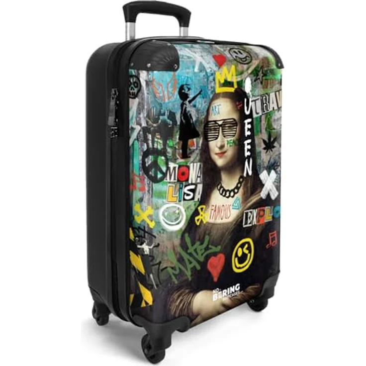 NoBoringSuitcases.com© Hartschalen-Trolley Mona Lisa umgeben von bunten Graffiti 55x35x20cm, 4 Rollen, Handgepäck Koffer mit 36 Liter Stauraum, Leichtgewicht 2,6kg, UV-beständiger Druck, ABS-Material, Polycarbonat Beschichtung, Hochglanzoberfläche, TSA-Zahlenschloss – Bild 2