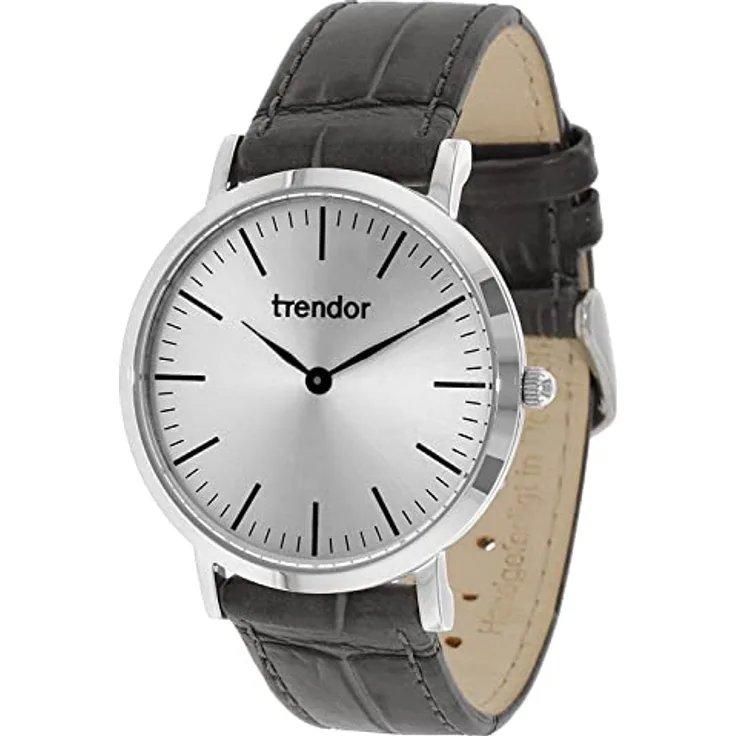 trendor Amira Damenuhr Elegante Armbanduhr für Damen, Mattiertes silberfarbenes Zifferblatt, Graues Lederband