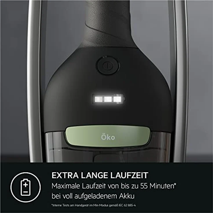 AEG CLEAN 6000 AS62B25OKO Akku-Staubsauger, 2in1, angenehm leise 79 dB(A), 47 Prozent Recyclingmaterial, bis zu 55 Min. Laufzeit, Automatik, freistehend, alle Böden, inkl. Zubehör, schwarz – Bild 5
