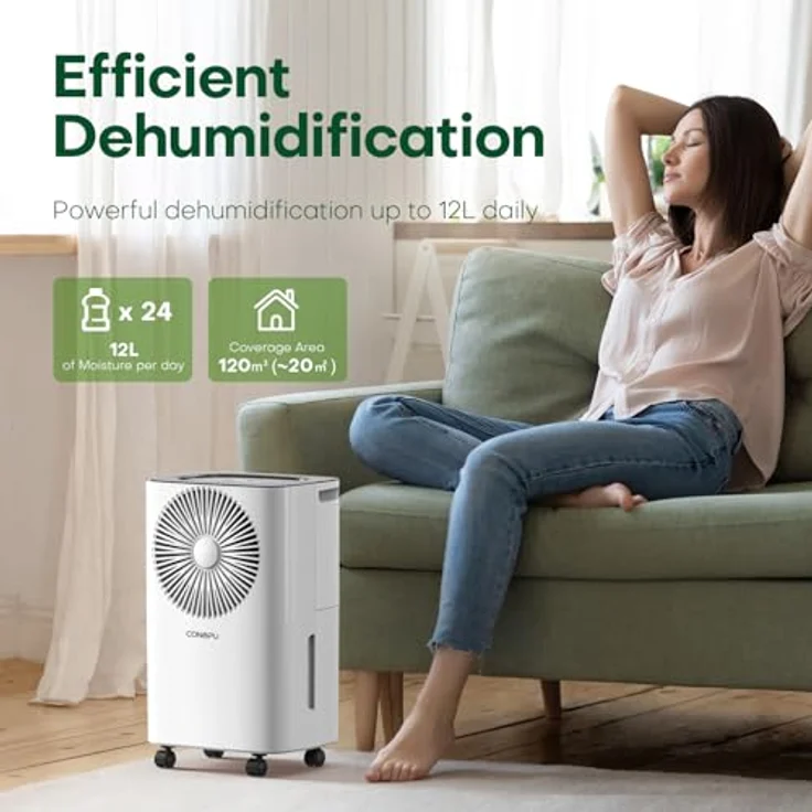 CONOPU Luftentfeuchter 12L/Tag, Automatische Entfeuchtung, 24H-Timer, Kontinuierliche Entwässerung, Raumentfeuchter, Geeignet für den Wohnung/Keller, Luftentfeuchter Elektrisch, Gegen Feuchtigkeit – Bild 2