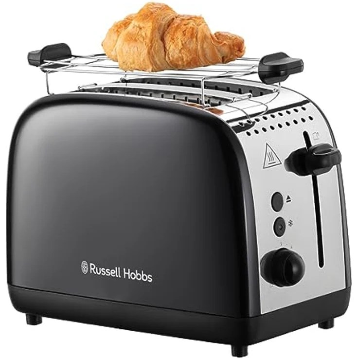 Russell Hobbs Toaster [für 2 Scheiben] Colours Plus Edelstahl Schwarz (extra breite Toastschlitze, inkl. Brötchenaufsatz, 6 Bräunungsstufen + Auftaufunktion, Lift & Look-Funktion, 1600W) 26550-56 – Bild 1