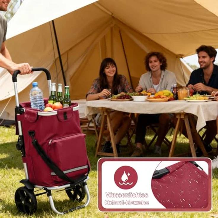 Sekey Einkaufstrolley 3-in-1 mit Kühlfach und Spanngurt, Faltbarer Einkaufswagen, 42L, 35kg, rot – Bild 5