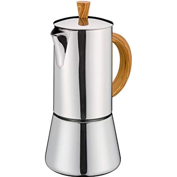 Cilio Espressokocher FIGARO , Edelstahl , Für alle Herdarten geeignet , Ø 9,5 cm , Spülmaschinengeeignet , Mokkakanne , Espressokocher 6 Tassen , Camping Kaffeekocher , Espresso Kanne