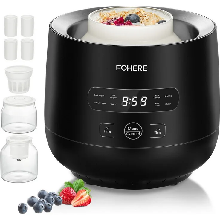 FOHERE Joghurtbereiter mit 2 Glasbehältern (2000 ml + 1400 ml), für griechischen Joghurt, Käse, Natto und Reiswein, 8 voreingestellte Programme
