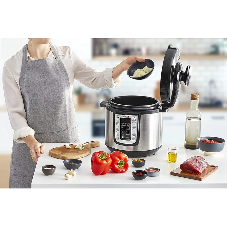Tefal Fast&Delicious Multikocher, 1200 Watt, 25 Programme, 6 Liter Fassungsvermögen, Display, Warmhalten, Kochen, Timer, silber, Edelstahl – Bild 4