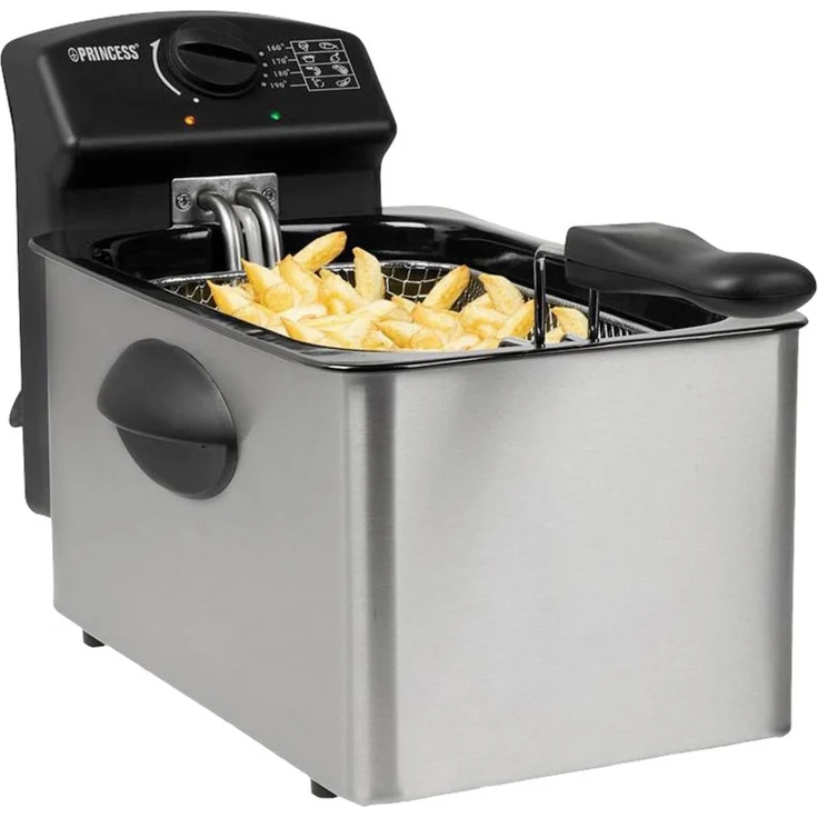 Princess 01.182642.01.001 Fritteuse, mit Öl, 2000 Watt, 4 Liter Fassungsvermögen, edelstahl, schwarz, Edelstahl – Bild 1