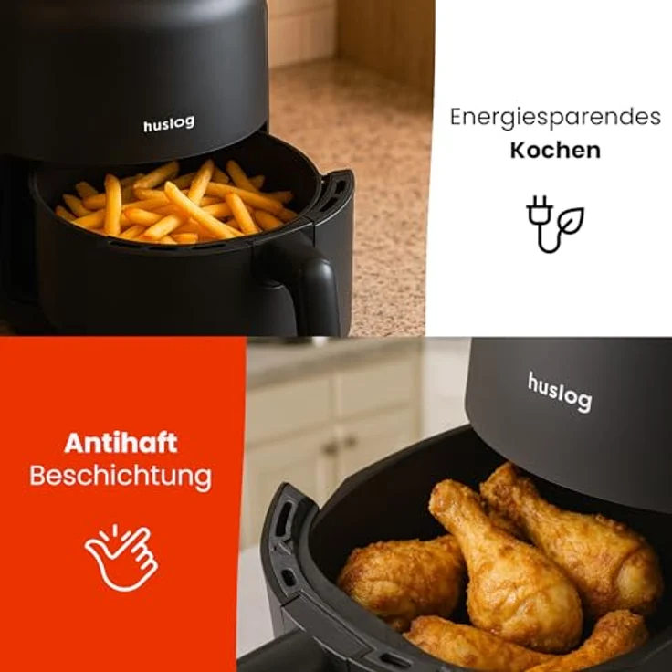 Huslog Heißluftfritteuse HUS1059, 2,3 l, 1000 W, mit Timer, schwarz, fettfreies Frittieren – Bild 7