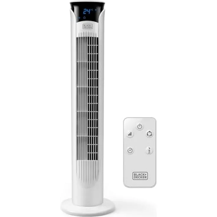 Black + Decker BXEFT48E - Digitaler oszillierender Turmventilator mit Fernbedienung, 81 cm hoch, 3 Geschwindigkeitsstufen, 3 Modi, Zeitschaltuhr 12 h, Leistungsstark, weiß. – Bild 2