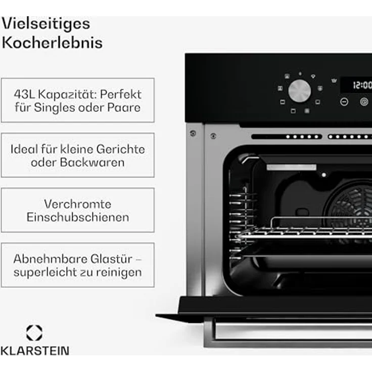 Klarstein SpaceSmart Einbaubackofen 41 L, 8 Funktionen, Dampfreinigung, Energieklasse A, kompaktes Design – Bild 3