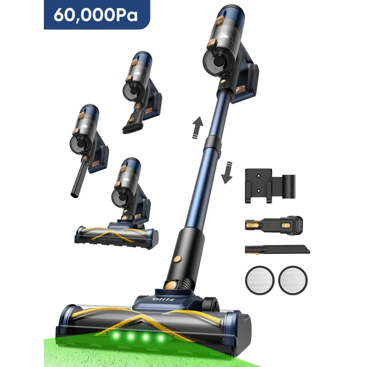 Vactidy V12, Akku Staubsauger mit 600W, 55 Min. Laufzeit, 60kPa Saugkraft, Anti-Verhedderungs-Bürste, GreenEye Technologie, LED Touchscreen, für Hartböden und Teppiche, 2,2 kg