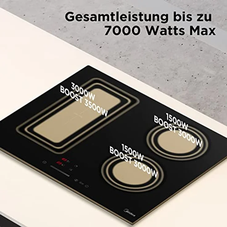 Midea KI500IX Induktionskochfeld 60 cm, Induktionskochplatte mit Bräterzone,9 Stufen,Touch- Steuerung,Pfannensensor,Restwärmeanzeige,ReStart,Kindersicherung,7000W Kochfeld Induktion mit Power Boost – Bild 2