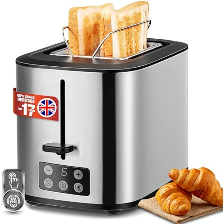 Linsar - Toaster - Zwei-Scheiben-Toaster - Mit Touchdisplay, 6 Bräunungsstufen, Herausnehmbarer Krümelschublade, Integriertem Brötchenaufsatz und Abschaltautomatik - 980 Watt - (Edelstahl) – Bild 1