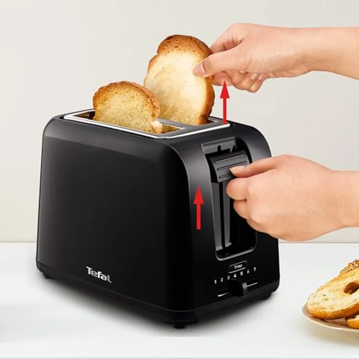 Tefal TT1A28 Vita 2-Schlitz-Toaster, 7 Bräunungsstufen, Stopptaste, Krümelschublade, Brötchenaufsatz, Kunststoff, schwarz – Bild 5