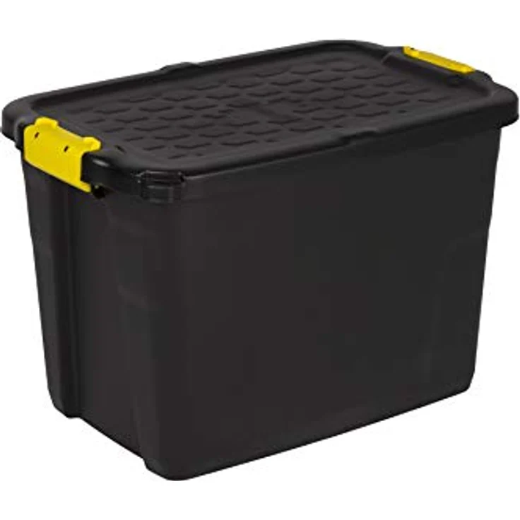 Kreher abschließbare Aufbewahrungsboxen mit Deckel, TOUGH-Serie, bruchsichere Transportboxen aus Kunstststoff, Schwarz, verschiedene Größen (42 Liter) – Bild 1