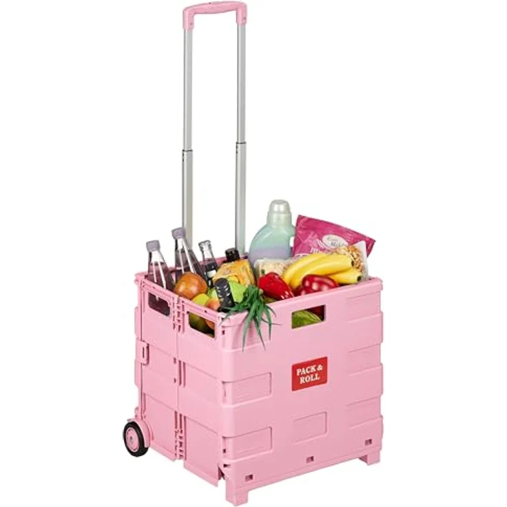 relaxdays Einkaufstrolley mit Teleskopgriff, rosa, klappbar, hohe Traglast bis 35 kg – Bild 1