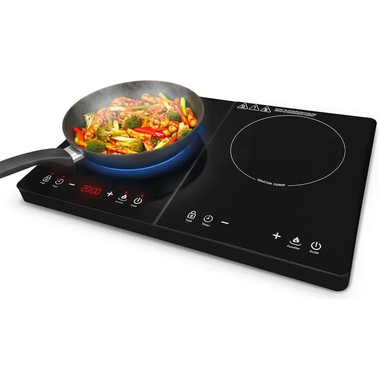 Allyson Doppel-Induktionskochfeld, 2er Kochplatte mit 3500W Power, 10 Stufen, flaches Kristallglas-Design, mobil und einbaubar