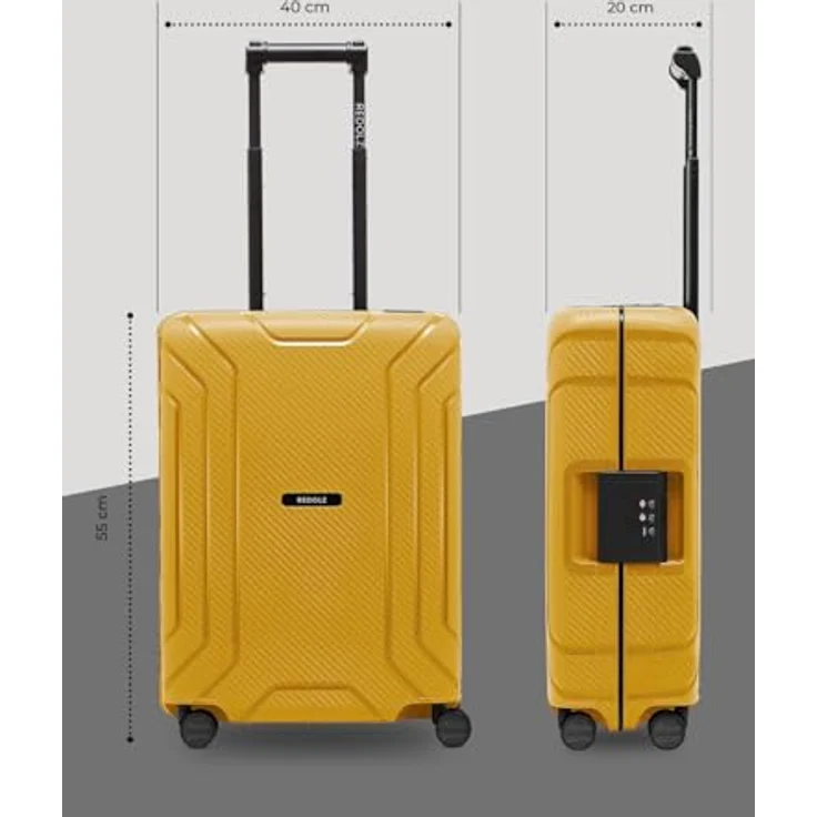 REDOLZ Hartschalen Kabinen-Koffer ohne Reißverschluss | 3-Punkt-Verschluss-System | Kleiner Trolley 40 x 20 x 55 cm aus Polypropylen | 4-Rollen & TSA-Schloss (Essentials 15) in Schwarz – Bild 5