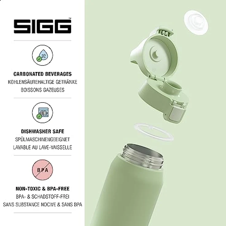 SIGG - Isolierte Trinkflasche - Shield Therm One Eco Green - Für kohlensäurehaltige Getränke geeignet - Auslaufsicher - Spülmaschinenfest - BPA-frei - 90% recycelter Edelstahl - Grün - 1L – Bild 3