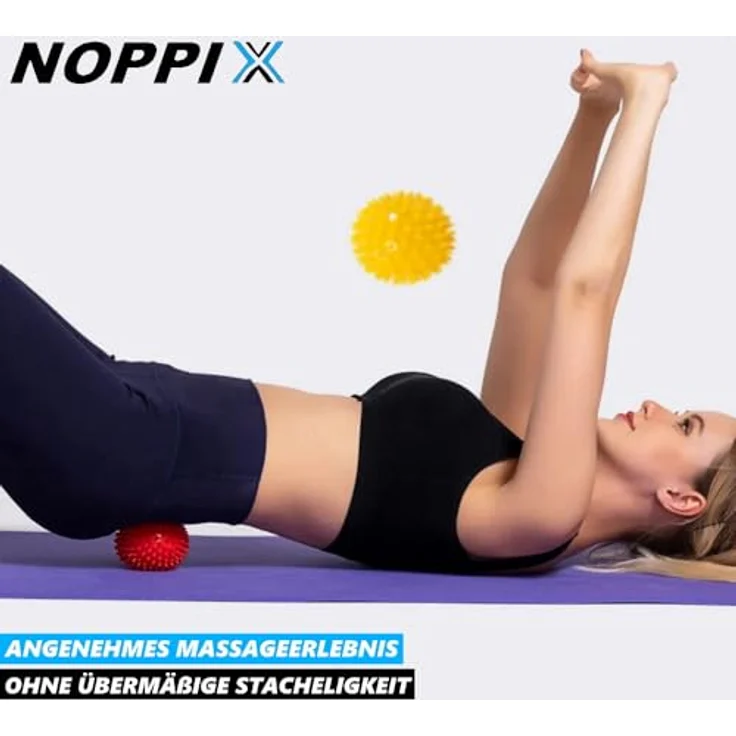 MAVURA Massageball NOPPIX Massageball Set Noppenball Igelball Stachelball Gymnastikball, Triggerball Noppenball Massage Ball Stachel Igel Ball [4 Stück], Bunte weiche Noppenmassagebälle mit praktischem Set – Bild 5