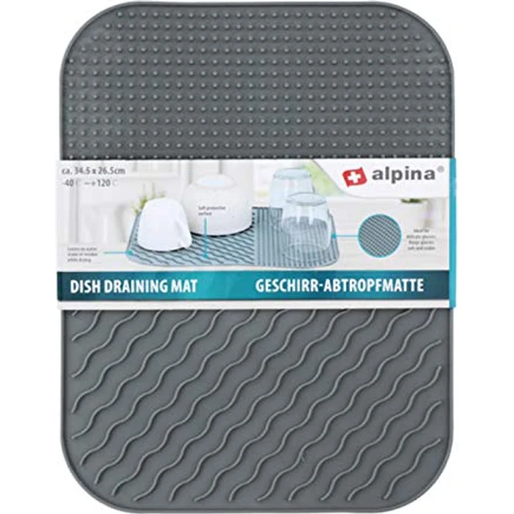 Alpina Abtropfmatte GESCHIRR-ABTROPFMATTE Grau, SilikonMATTE 34,5 x 26,5 cm, schützende Oberfläche für Gläser und Geschirr – Bild 2