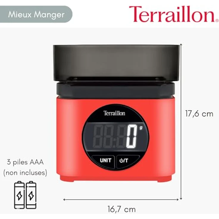 Terraillon BA22 Mythique, Küchenwaage mit großem LCD-Bildschirm, rot – Bild 5