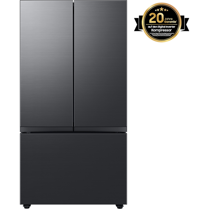 Samsung 3-Türen French Door mit Autofill Water Pitcher und Dual Ice Maker, 674 L Premium Black Steel