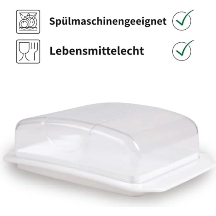 Pro Home Dekorative Butterdose - Transparent mit Deckel - Butterbox, spülmaschinenfest - BPA Frei Kunststoff - Butterschale für 250g Butter - Weiß – Bild 2