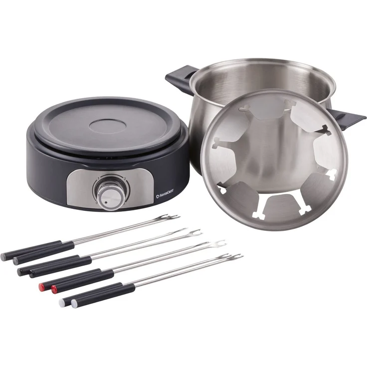 SilverCrest SFE 1500 D3, Elektro-Fondue Set aus Edelstahl mit 3L Fassungsvermögen und 1500W Leistung, silber